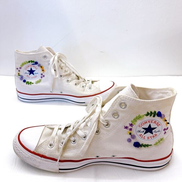 Converse Chuck Taylor Flower Embroidered Womens 12 Mens 10 All Star High Classic - Picture 10 of 10